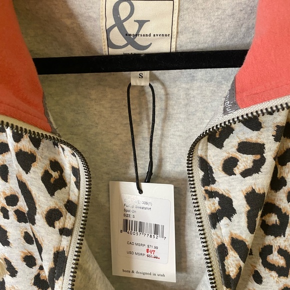 Ampersand Avenue Sweatshirt Size Small Grey Leopard Hooded Full Zip NWT - Picture 3 of 10